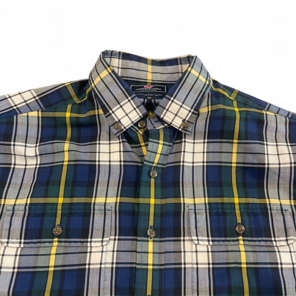 Vineyard Vines Men’s Performance Slim Fir Crosby Blue Yellow Plaid Shirt Preppy